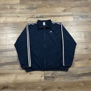 Vintage 2006 Adidas Navy & White Striped Windbreaker Track Jacket